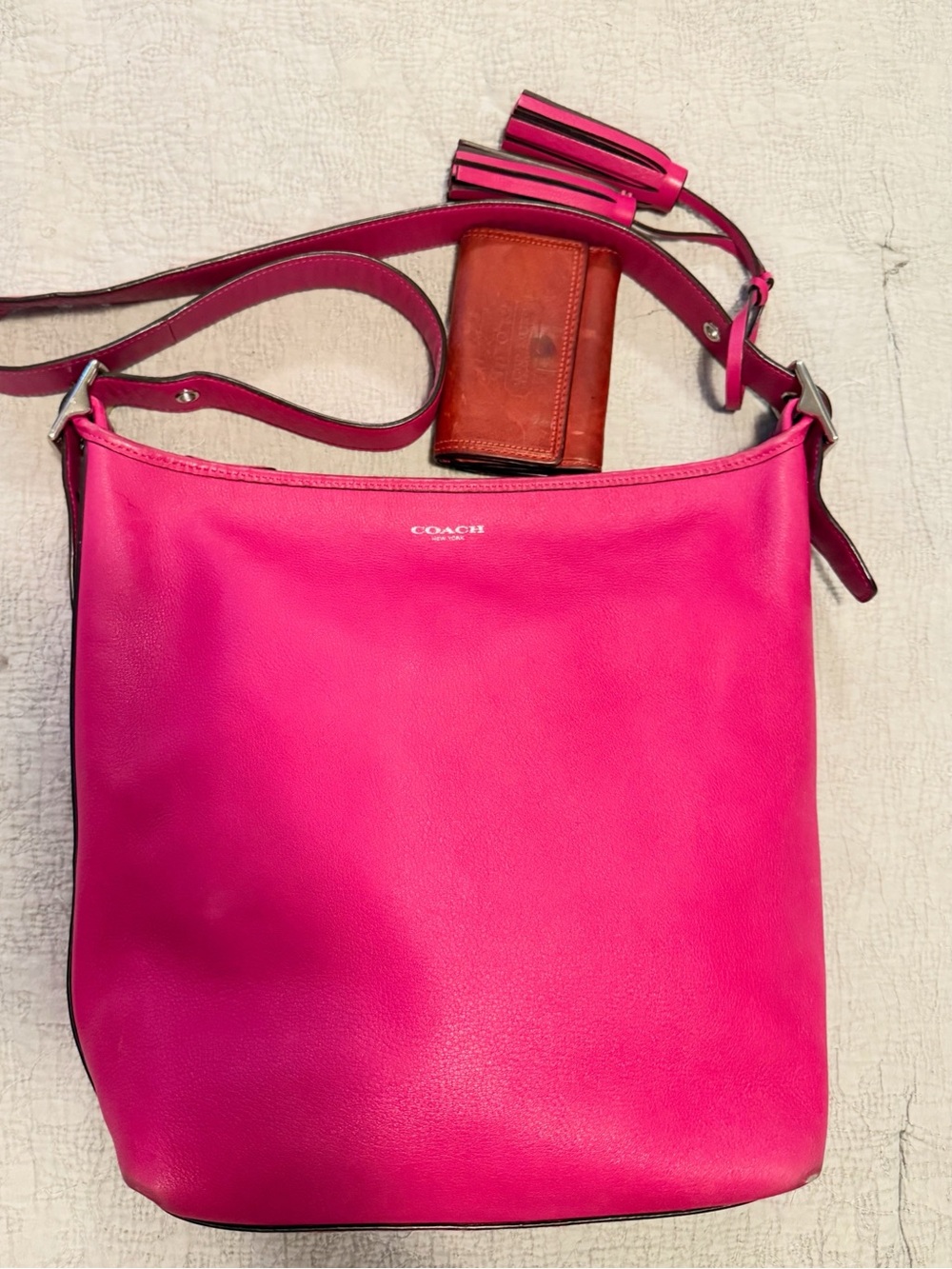 Coach Hot Pink Leather Shoulder Bag with Tassel